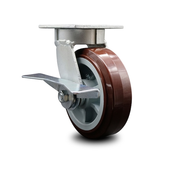 6 Inch Kingpinless Poly on Polyolefin Wheel Swivel Caster with Brake SCC